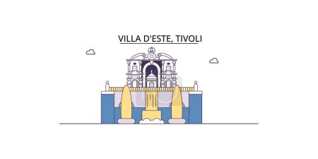 Ilustración de Italia, Tivoli, Villa Deste monumentos de viaje, vector ciudad turismo ilustración - Imagen libre de derechos