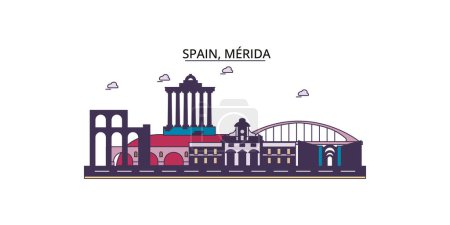 Téléchargez les illustrations : Espagne, points de repère de voyage Merida, illustration de tourisme urbain vectoriel - en licence libre de droit