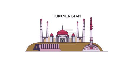 Téléchargez les illustrations : Turkménistan voyages repères, vecteur du tourisme urbain illustration - en licence libre de droit