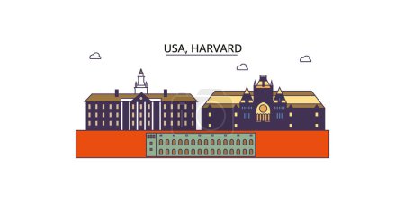 Ilustración de Estados Unidos, Harvard lugares de interés turístico, vector ciudad turismo ilustración - Imagen libre de derechos