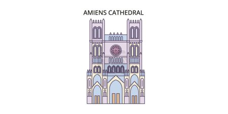 Illustration for France, Amiens Cathedral Landmark travel landmarks, vector city tourism illustration - Royalty Free Image