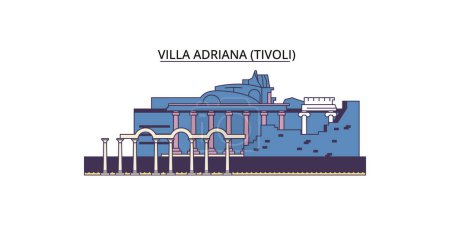 Téléchargez les illustrations : Italie, Tivoli, Villa Adriana points de repère Voyage, vecteur ville tourisme illustration - en licence libre de droit
