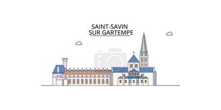 Ilustración de Francia, Saint Savin monumentos de viaje, vector ciudad turismo ilustración - Imagen libre de derechos