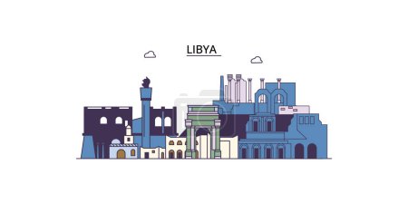 Illustration pour Libye points de repère Voyage, vecteur ville tourisme illustration - image libre de droit