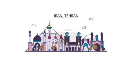 Téléchargez les illustrations : Iran, sites touristiques de Téhéran, vecteur du tourisme urbain illustration - en licence libre de droit
