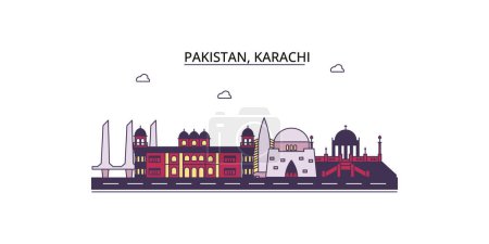 Illustration for Pakistan, Karachi travel landmarks, vector city tourism illustration - Royalty Free Image