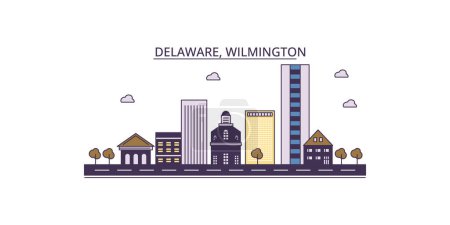 Téléchargez les illustrations : États-Unis, Wilmington voyages repères, vecteur ville tourisme illustration - en licence libre de droit