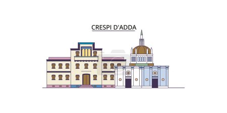 Téléchargez les illustrations : Italie, Crespi Dadda points de repère Voyage, vecteur ville tourisme illustration - en licence libre de droit