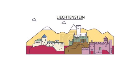 Lugares de interés turístico de Liechtenstein, ilustración del turismo urbano vectorial
