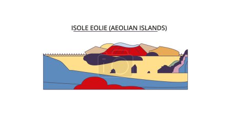 Ilustración de Italia, Islas Eolias monumentos de viaje, vector ciudad turismo ilustración - Imagen libre de derechos