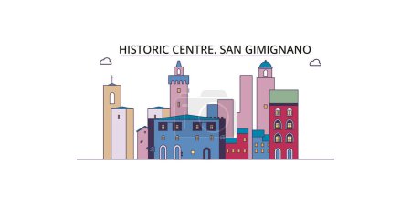 Ilustración de Italia, San Gimignano Monumentos de viaje de la ciudad, vector ciudad turismo ilustración - Imagen libre de derechos
