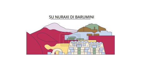 Ilustración de Italia, Barumini, Su Nuraxi Di Barumini monumentos de viaje, vector ciudad turismo ilustración - Imagen libre de derechos
