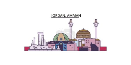 Téléchargez les illustrations : Jordanie, points de repère de voyage d'Amman, illustration vectorielle de tourisme urbain - en licence libre de droit