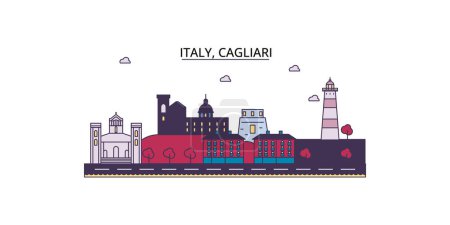 Illustration for Italy, Cagliari travel landmarks, vector city tourism illustration - Royalty Free Image