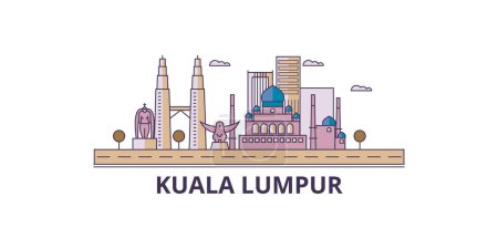 Illustration for Malaysia, Kuala Lumpur travel landmarks, vector city tourism illustration - Royalty Free Image