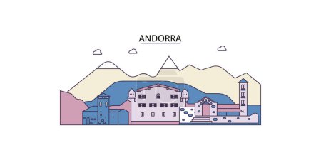 Téléchargez les illustrations : Andorre points de repère de voyage, vecteur du tourisme urbain illustration - en licence libre de droit