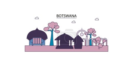 Ilustración de Lugares de interés de viaje de Botswana, ilustración del turismo urbano vectorial - Imagen libre de derechos