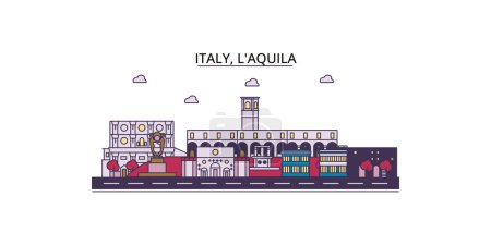 Illustration for Italy, Laquila travel landmarks, vector city tourism illustration - Royalty Free Image