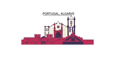 Illustration for Portugal, Algarve travel landmarks, vector city tourism illustration - Royalty Free Image