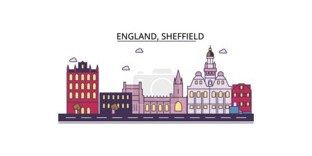 Téléchargez les illustrations : Royaume-Uni, sites touristiques de Sheffield, illustration de tourisme urbain vectoriel - en licence libre de droit