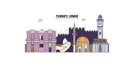 Ilustración de Turquía, Izmir lugares de interés turístico, vector ciudad turismo ilustración - Imagen libre de derechos