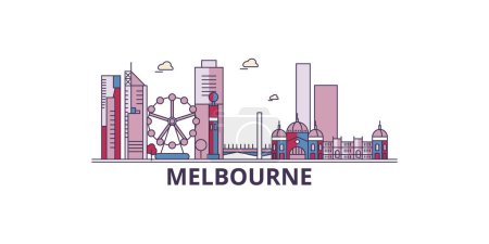 Australia, lugares de interés turístico de Melbourne City, ilustración de turismo de ciudad vectorial