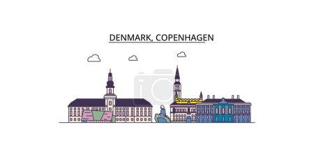 Ilustración de Dinamarca, Copenhague monumentos de viaje, vector ciudad turismo ilustración - Imagen libre de derechos