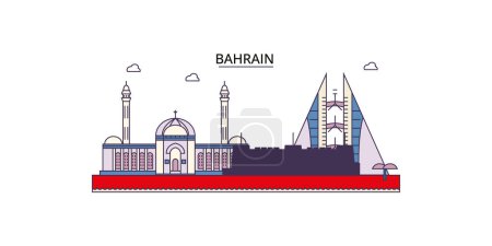 Illustration for Bahrain travel landmarks, vector city tourism illustration - Royalty Free Image