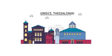 Illustration for Greece, Thessaloniki travel landmarks, vector city tourism illustration - Royalty Free Image