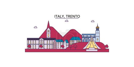 Ilustración de Italia, Trento lugares de interés turístico, vector ciudad turismo ilustración - Imagen libre de derechos
