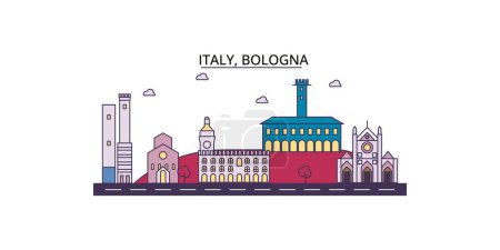 Téléchargez les illustrations : Italie, Bologne points de repère de voyage, vecteur ville tourisme illustration - en licence libre de droit