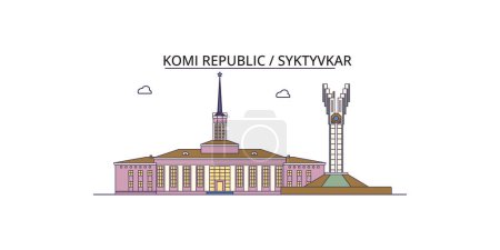 Illustration for Russia, Syktyvkar travel landmarks, vector city tourism illustration - Royalty Free Image