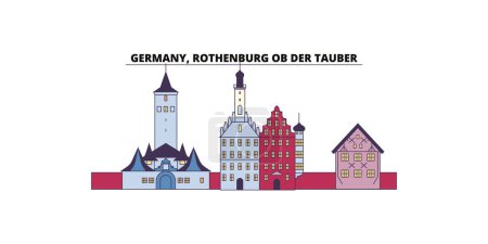 Illustration for Germany, Rothenburg Ob Der Tauber travel landmarks, vector city tourism illustration - Royalty Free Image