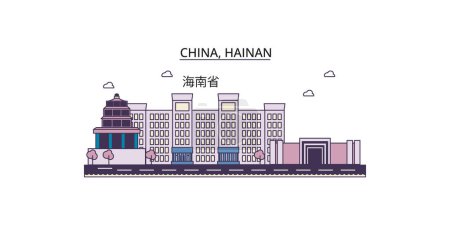 Illustration for China, Hainan travel landmarks, vector city tourism illustration - Royalty Free Image