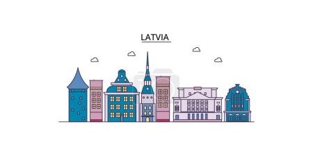 Téléchargez les illustrations : Lettonie points de repère de voyage, vecteur ville tourisme illustration - en licence libre de droit