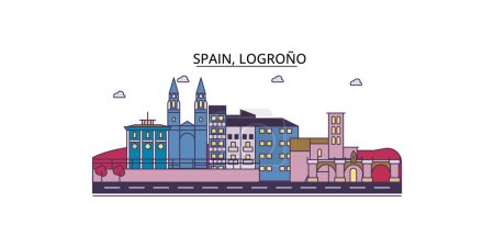 Spain, Logrono travel landmarks, vector city tourism illustration