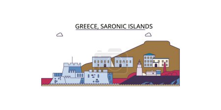 Téléchargez les illustrations : Grèce, sites touristiques des îles Saroniennes, vecteur du tourisme urbain illustration - en licence libre de droit