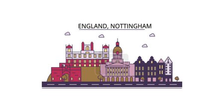 Ilustración de Reino Unido, Nottingham monumentos de viaje, vector ciudad turismo ilustración - Imagen libre de derechos