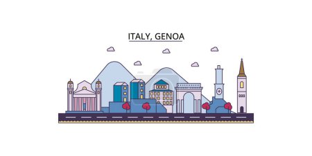 Ilustración de Italia, Génova monumentos de viaje, vector ciudad turismo ilustración - Imagen libre de derechos