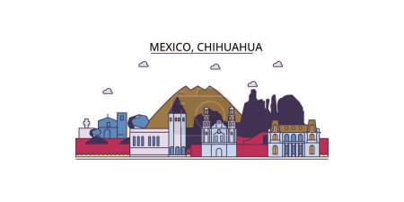 Illustration for Mexico, Chihuahua travel landmarks, vector city tourism illustration - Royalty Free Image