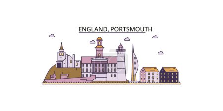 Ilustración de Reino Unido, Portsmouth lugares de interés turístico, vector ciudad turismo ilustración - Imagen libre de derechos