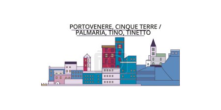 Ilustración de Italia, lugares de interés turístico de Cinque Terre, vector ciudad turismo ilustración - Imagen libre de derechos