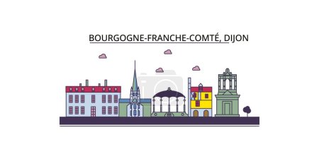Téléchargez les illustrations : France, sites touristiques de Dijon, vecteur tourisme urbain illustration - en licence libre de droit