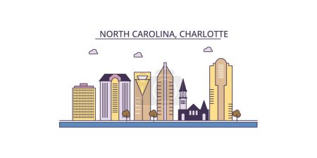 Téléchargez les illustrations : États-Unis, Charlotte voyages repères, vecteur ville tourisme illustration - en licence libre de droit