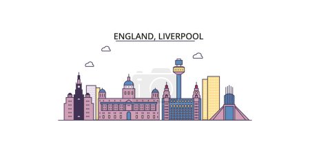 Illustration for United Kingdom, Liverpool travel landmarks, vector city tourism illustration - Royalty Free Image