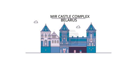 Illustration for Belarus, Mir travel landmarks, vector city tourism illustration - Royalty Free Image