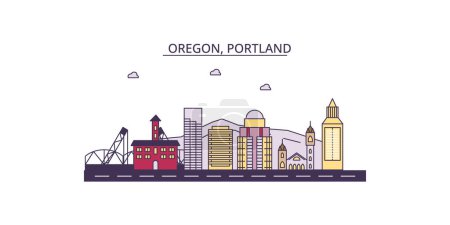 Vereinigte Staaten, Portland Reisesehenswürdigkeiten, Vektor Städtetourismus Illustration