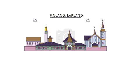 Illustration for Finland, Lapland travel landmarks, vector city tourism illustration - Royalty Free Image
