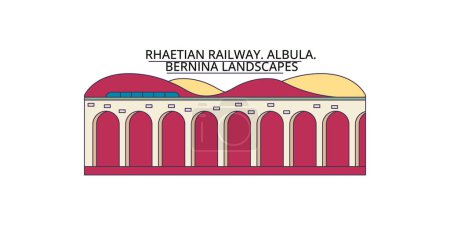 Ilustración de Italia, Albula Ferrocarril lugares de interés, vector ciudad turismo ilustración - Imagen libre de derechos