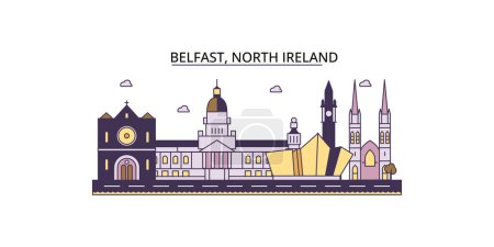 Téléchargez les illustrations : Royaume-Uni, Belfast voyages repères, vecteur ville tourisme illustration - en licence libre de droit
